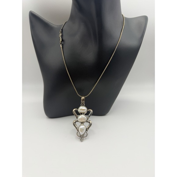 Vintage Sterling Silver 925 Blister Pearl Bracelet and Necklace Set Artisan Boho - Picture 7 of 8